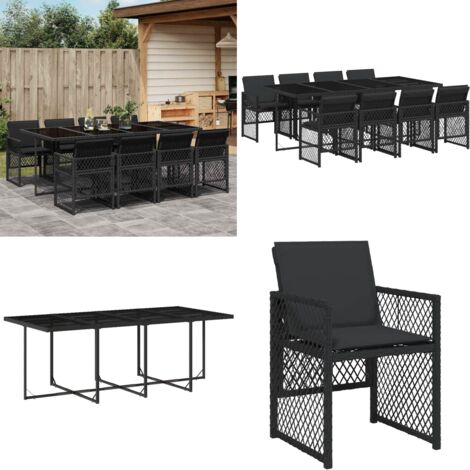Set da Pranzo da Giardino 9 pz con Cuscini Nero in Polyrattan - Sedie da giardino - Tavolo da giardino