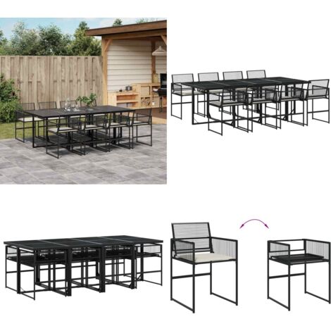 Set da Pranzo da Giardino 9 pz con Cuscini Nero in Polyrattan - Sedie da giardino - Tavolo da giardino