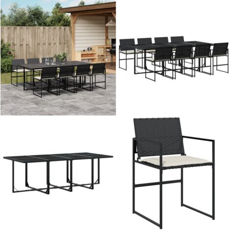 Set da Pranzo da Giardino 9 pz con Cuscini Nero in Polyrattan - Sedie da giardino - Tavolo da giardino