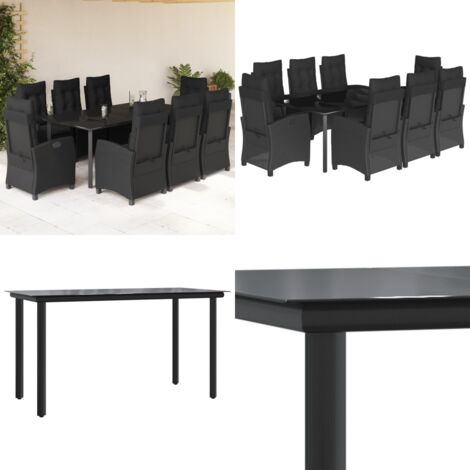 Set da Pranzo da Giardino 9 pz con Cuscini Nero in Polyrattan - Tavolo da giardino - Sedie da giardino