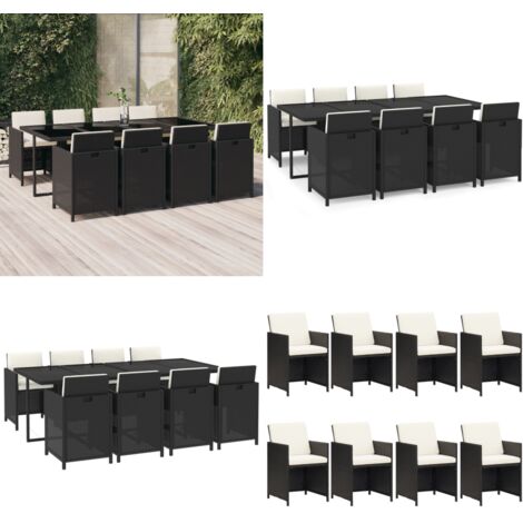 Set da Pranzo da Giardino 9 pz con Cuscini Nero in Polyrattan - Tavolo da giardino - Sedie da giardino