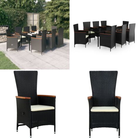 Set da Pranzo da Giardino 9 pz con Cuscini Nero - Tavolo da giardino - Sedie da giardino