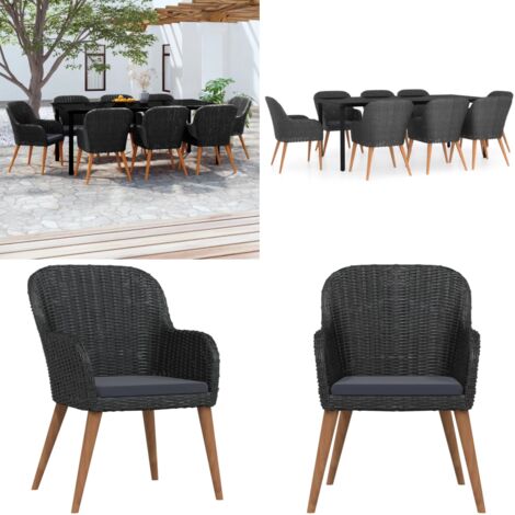 Set da Pranzo da Giardino 9 pz con Cuscini Nero - Tavolo da pranzo da esterno - Sedie da giardino