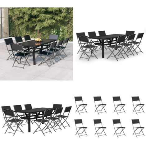 Set da Pranzo da Giardino 9 pz Grigio e Nero - Tavolo da giardino - Sedie da pranzo