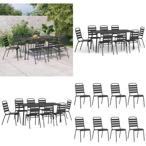 Set da Pranzo da Giardino 9 pz in Acciaio Antracite - Tavolo da pranzo da esterno - Sedie da giardino