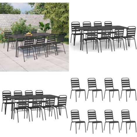 Set da Pranzo da Giardino 9 pz in Acciaio Antracite - Tavolo da pranzo da giardino - Sedie da giardino