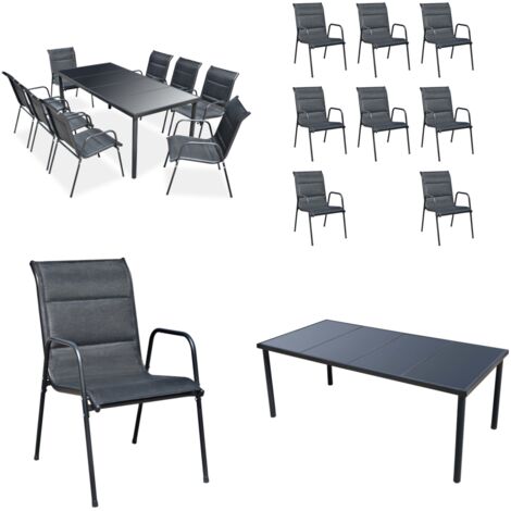 Set da Pranzo da Giardino 9 pz in Acciaio Nero - Tavolo da pranzo da esterno - Sedie da pranzo da giardino