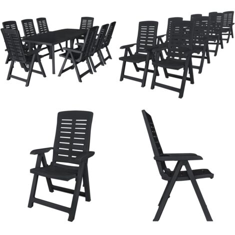 Set da Pranzo da Giardino 9 pz in Plastica Antracite - Tavolo da giardino - Sedie da giardino