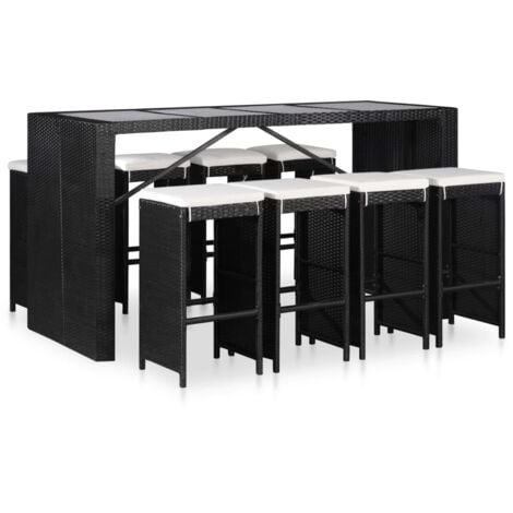 Set da Pranzo da Giardino 9 pz in Polyrattan Nero vidaXL