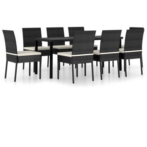 Set da Pranzo da Giardino 9 pz in Polyrattan Nero vidaXL