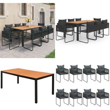 Set da Pranzo da Giardino 9 pz in Rattan PVC Nero e Marrone - Tavolo da giardino - Sedie da giardino