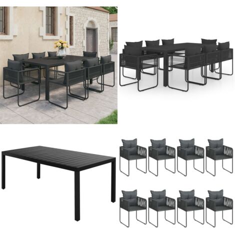 Set da Pranzo da Giardino 9 pz in Rattan PVC Nero - Tavolo da giardino - Sedie da giardino