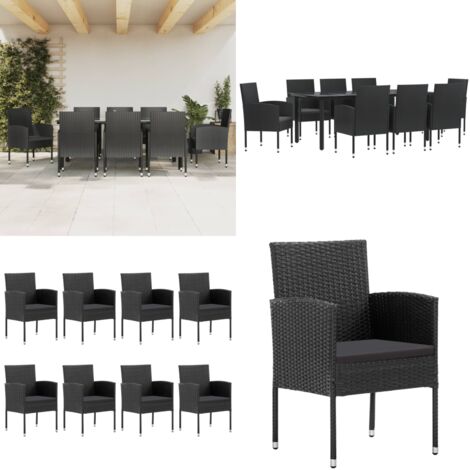 Set da Pranzo da Giardino 9 pz Nero in Polyrattan e Acciaio - Tavolo da pranzo da esterno - Sedie da giardino
