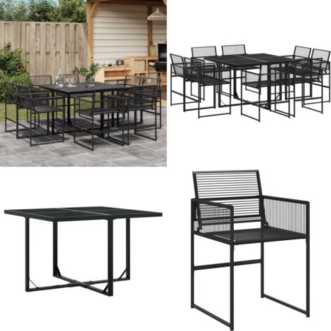 Set da Pranzo da Giardino 9 pz Nero in Polyrattan - Sedie da giardino - Tavolo da giardino