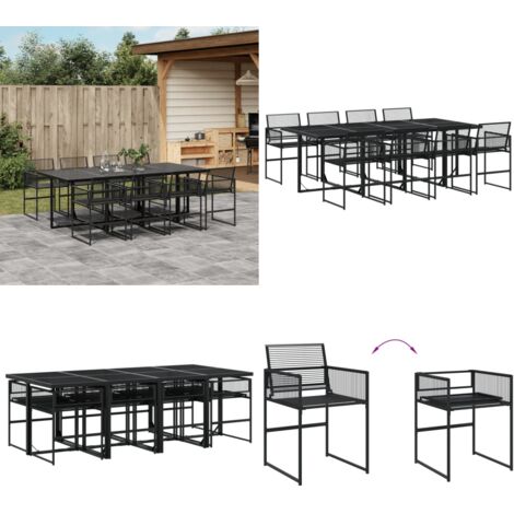 Set da Pranzo da Giardino 9 pz Nero in Polyrattan - Sedie da giardino - Tavolo da giardino