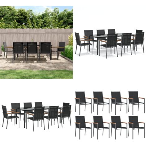 Set da Pranzo da Giardino 9 pz Nero in Textilene e Acciaio - Tavolo da pranzo da esterno - Sedie da pranzo da esterno