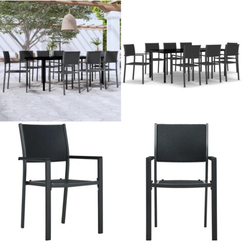 Set da Pranzo da Giardino 9 pz Nero - Tavolo da pranzo da esterno - Sedie da pranzo da giardino