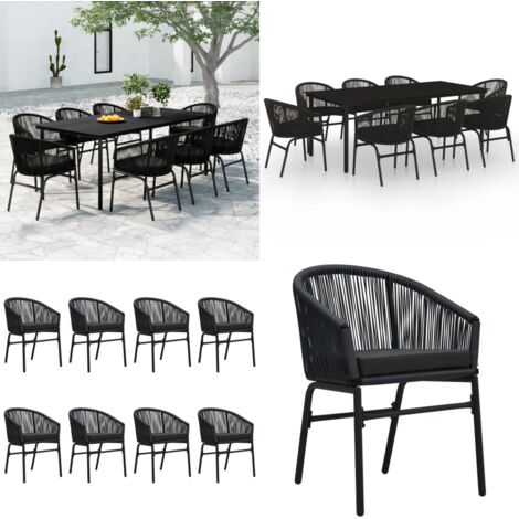 Set da Pranzo da Giardino 9 pz Nero - Tavolo da pranzo esterno - Sedie da giardino