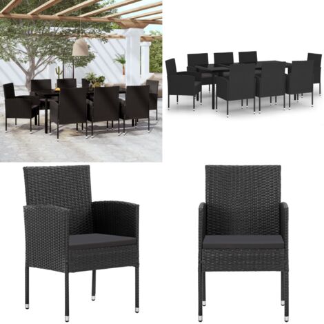 Set da Pranzo da Giardino 9 pz Nero - Tavolo da pranzo esterno - Sedie da giardino