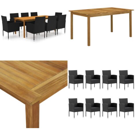 Set da Pranzo da Giardino 9 pz Nero - Tavolo da pranzo in legno - Sedie da pranzo da giardino