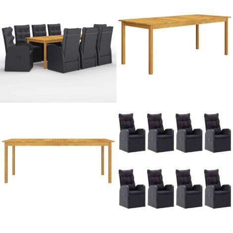 Set da Pranzo da Giardino 9 pz Nero - Tavolo da pranzo in legno - Sedie da pranzo da giardino