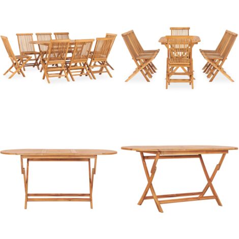 Set da Pranzo da Giardino 9 pz Pieghevole in Massello di Teak - Tavolo da pranzo in teak - Sedie da giardino