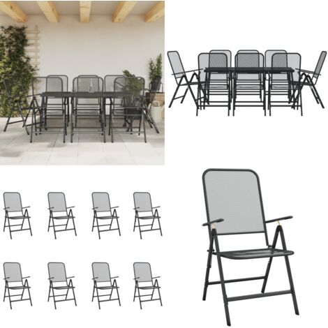 Set da Pranzo da Giardino 9pz Antracite in Rete Metallica - Sedie da giardino - Tavolo da giardino