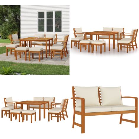 Set da Pranzo da Giardino 9pz con Cuscini Legno Massello Acacia - Tavolo da giardino - Sedie da giardino