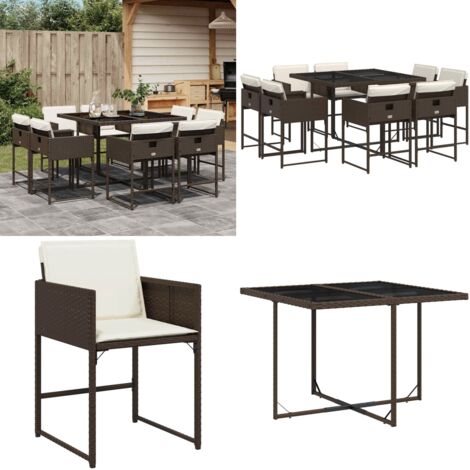 Set da Pranzo da Giardino 9pz con Cuscini Marrone in Polyrattan - Sedie da giardino - Tavolo da giardino