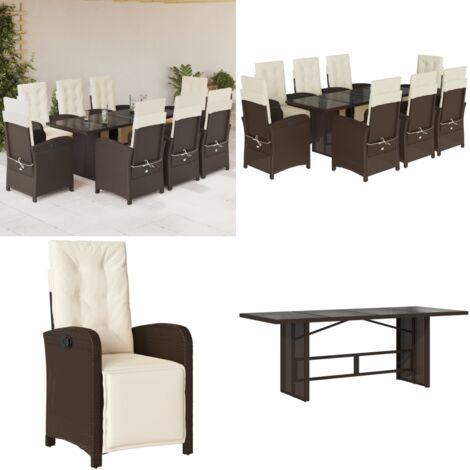 Set da Pranzo da Giardino 9pz con Cuscini Marrone in Polyrattan - Sedie da giardino - Tavolo da giardino