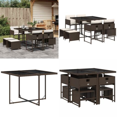Set da Pranzo da Giardino 9pz con Cuscini Marrone in Polyrattan - Sedie da giardino - Tavolo da giardino