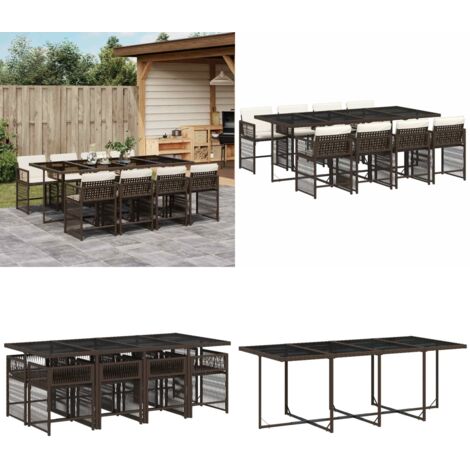 Set da Pranzo da Giardino 9pz con Cuscini Marrone in Polyrattan - Sedie da giardino - Tavolo da giardino