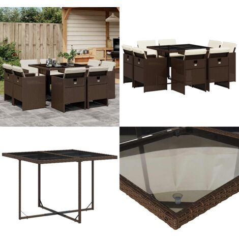 Set da Pranzo da Giardino 9pz con Cuscini Marrone in Polyrattan - Sedie da giardino - Tavolo da giardino