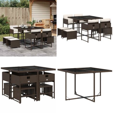 Set da Pranzo da Giardino 9pz con Cuscini Marrone in Polyrattan - Sedie da giardino - Tavolo da giardino