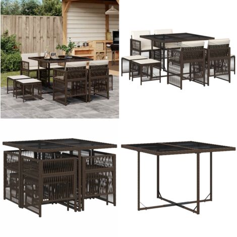Set da Pranzo da Giardino 9pz con Cuscini Marrone in Polyrattan - Sedie da giardino - Tavolo da giardino