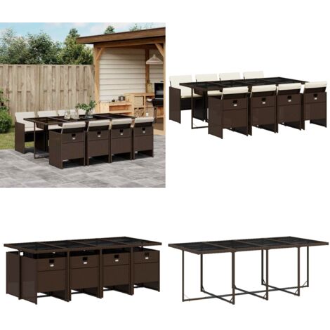 Set da Pranzo da Giardino 9pz con Cuscini Marrone in Polyrattan - Sedie da giardino - Tavolo da giardino