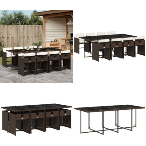 Set da Pranzo da Giardino 9pz con Cuscini Marrone in Polyrattan - Sedie da giardino - Tavolo da giardino
