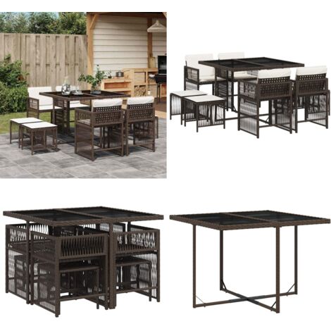 Set da Pranzo da Giardino 9pz con Cuscini Marrone in Polyrattan - Sedie da giardino - Tavolo da giardino