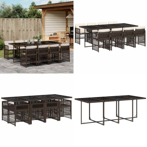 Set da Pranzo da Giardino 9pz con Cuscini Marrone in Polyrattan - Sedie da giardino - Tavolo da giardino