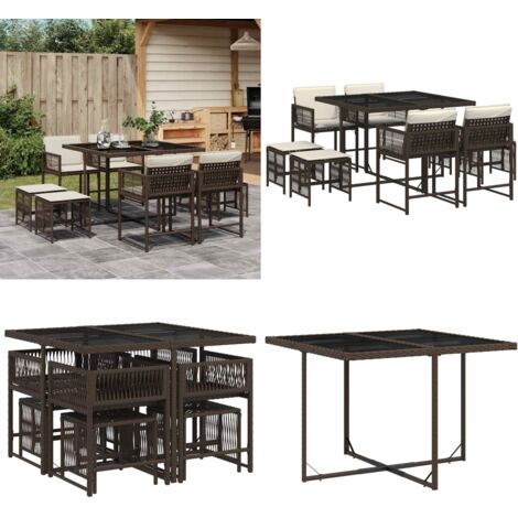 Set da Pranzo da Giardino 9pz con Cuscini Marrone in Polyrattan - Sedie da giardino - Tavolo da giardino