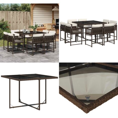 Set da Pranzo da Giardino 9pz con Cuscini Marrone in Polyrattan - Sedie da giardino - Tavolo da giardino