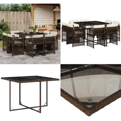 Set da Pranzo da Giardino 9pz con Cuscini Marrone in Polyrattan - Sedie da giardino - Tavolo da giardino