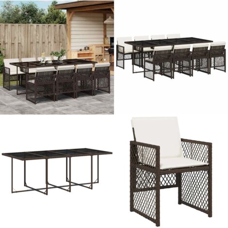 Set da Pranzo da Giardino 9pz con Cuscini Marrone in Polyrattan - Sedie da giardino - Tavolo da giardino