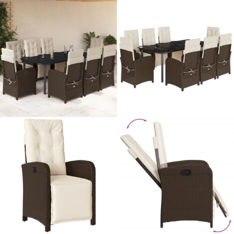 Set da Pranzo da Giardino 9pz con Cuscini Marrone in Polyrattan - Sedie da giardino - Tavolo da giardino