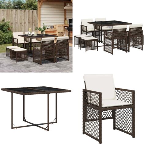 Set da Pranzo da Giardino 9pz con Cuscini Marrone in Polyrattan - Sedie da giardino - Tavolo da giardino