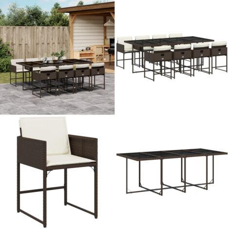 Set da Pranzo da Giardino 9pz con Cuscini Marrone in Polyrattan - Sedie da giardino - Tavolo da giardino