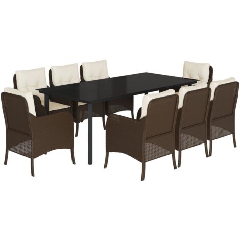 Set da Pranzo da Giardino 9pz con Cuscini Marrone in Polyrattan vidaXL