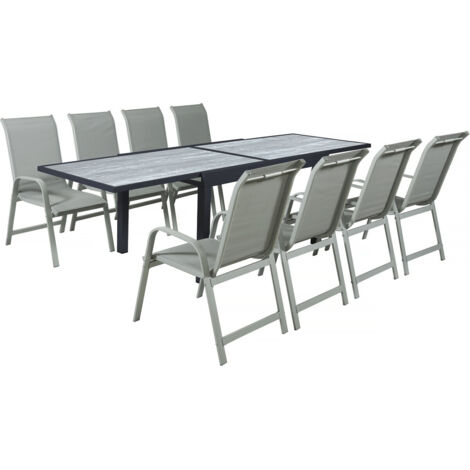 Set da pranzo da giardino allungabile in alluminio "Lagos" - 140/280 x 90 x 76 cm - 8 posti a sedere - Grigio chiaro