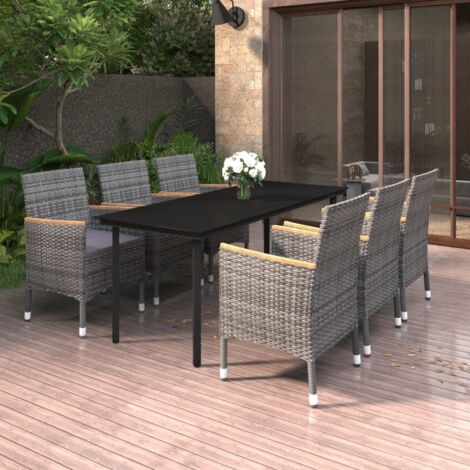 Set da Pranzo da Giardino con Cuscini 7 pz Polyrattan e Vetro vidaXL