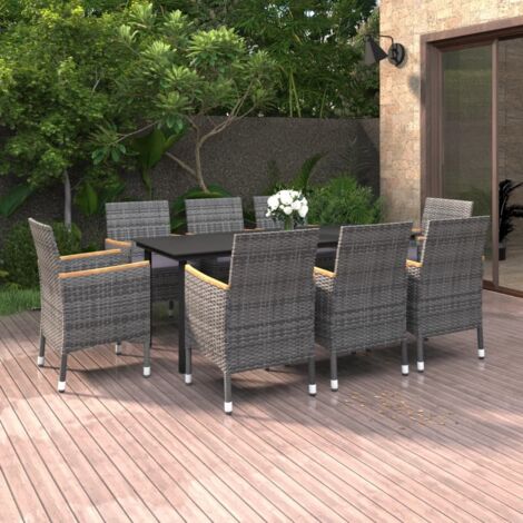 Set da Pranzo da Giardino con Cuscini 9 pz Polyrattan e Vetro vidaXL